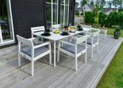 Stoltö Tischgarnitur 6 Sitzplätze, Weiß -Gartenmöbel Geschäft hillerstorp stolto matgrupp orkangra inkdynor 7